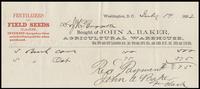 Receipt for John Henry Brooks from John A. Baker, July 19, 1882